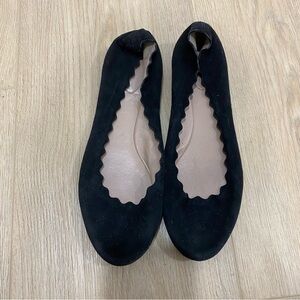 Chloe Lauren Scalloped Flat Suede Black 39.5 / 9.5